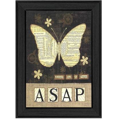 Framed artwork with butterfly, flowers, and 'ASAP' text on a dark background