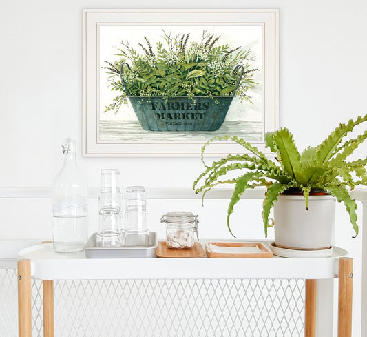 Farm Market White Framed Print Wall Art | Home Decor | Kitchen + Metal