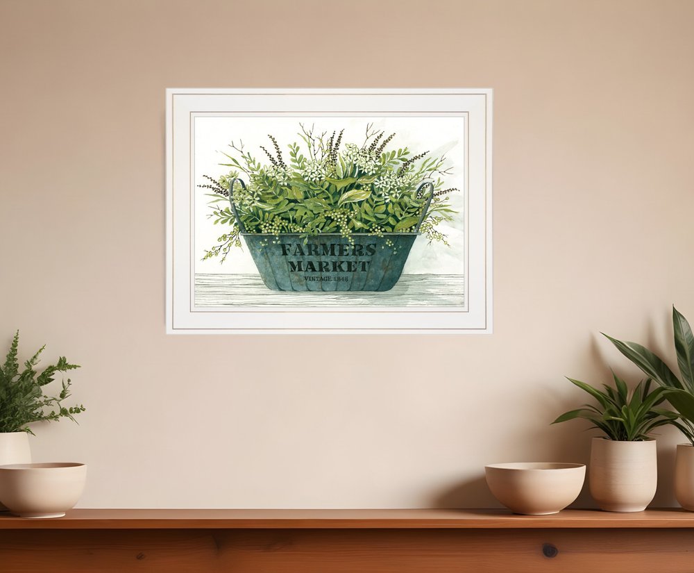 Farm Market White Framed Print Wall Art | Home Decor | Kitchen + Metal