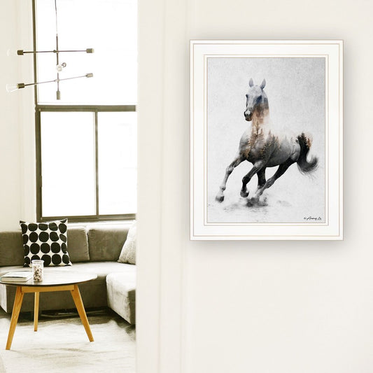 Framed artwork of a horse in a modern living room