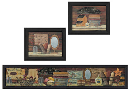 Set Of Three Country Bath Black Framed Print Bathroom Wall Art