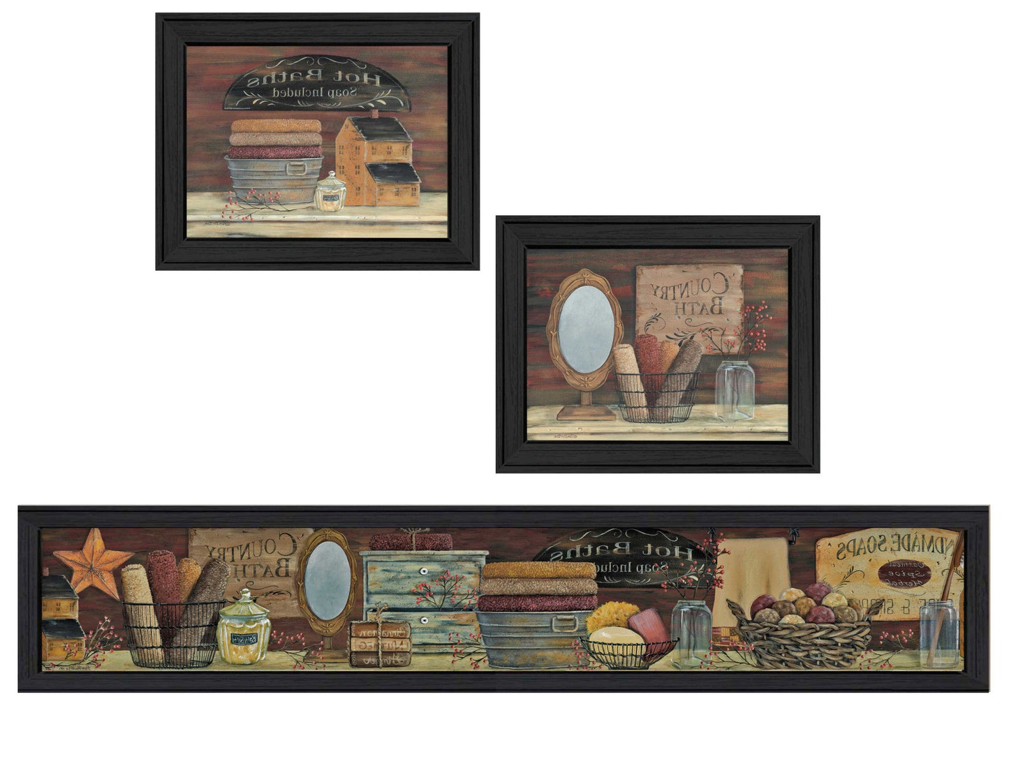 Set Of Three Country Bath I 1 Black Framed Print Bathroom Wall Art