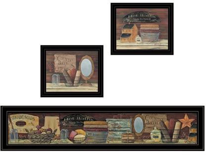 Set Of Three Country Bath Black Framed Print Bathroom Wall Art
