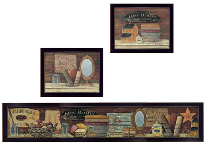 Set Of Three Country Bath 6 Black Framed Print Bathroom Wall Art