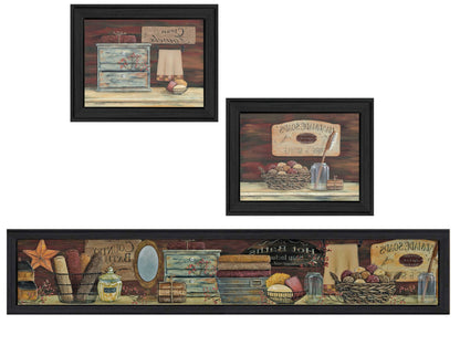 Set Of Three Country Bath II Collection 1 Black Framed Print Bathroom Wall Art