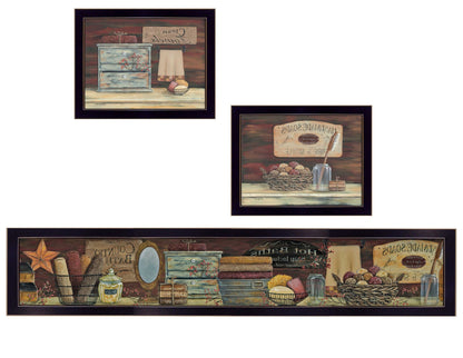 Set Of Three COUNTRY BATH II 9 Black Framed Print Bathroom Wall Art