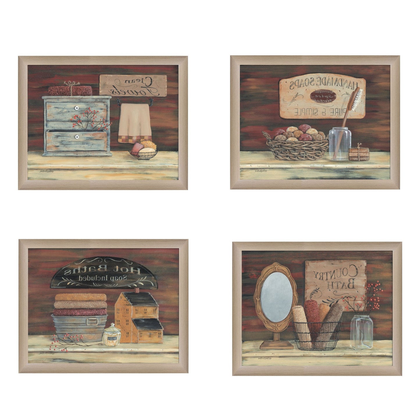 Set Of Four Bathroom II Brown Framed Print Bathroom Wall Art