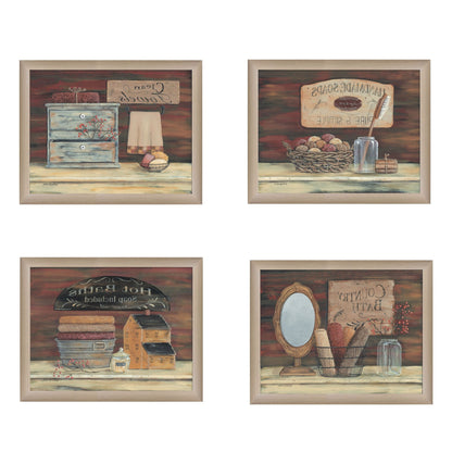 Set Of Four Bathroom II Brown Framed Print Bathroom Wall Art