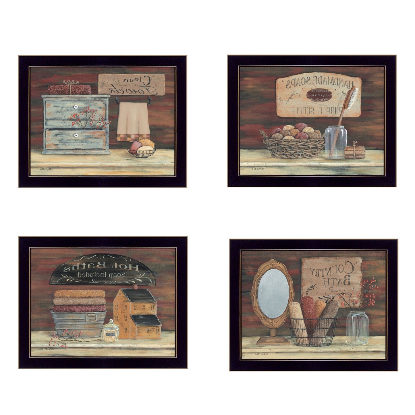 Set Of Four Bathroom Collection II 2 Black Framed Print Bathroom Wall Art