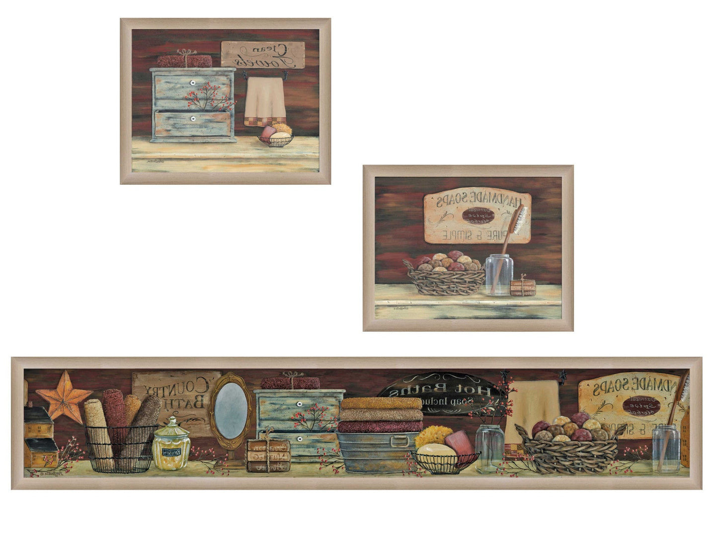 Set Of Three Country Bath I 2 Brown Framed Print Bathroom Wall Art