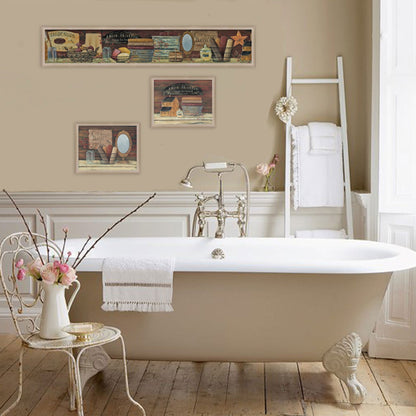 Set Of Three Country Bath 2 Brown Framed Print Bathroom Wall Art
