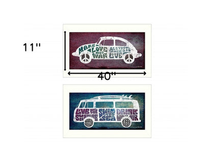 Set Of Two Retro White Framed Print Wall Art