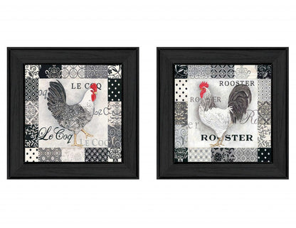 Set Of Two Rooster I Black Framed Print Wall Art
