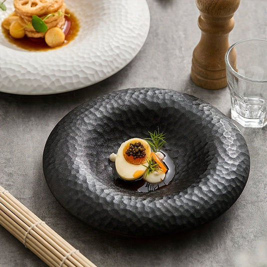 Elegant Black  White Ceramic Plate  Artistic Straw Hat Design