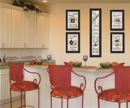 Set Of Five Kitchen Friendship 2 Black Framed Print Kitchen Wall Art