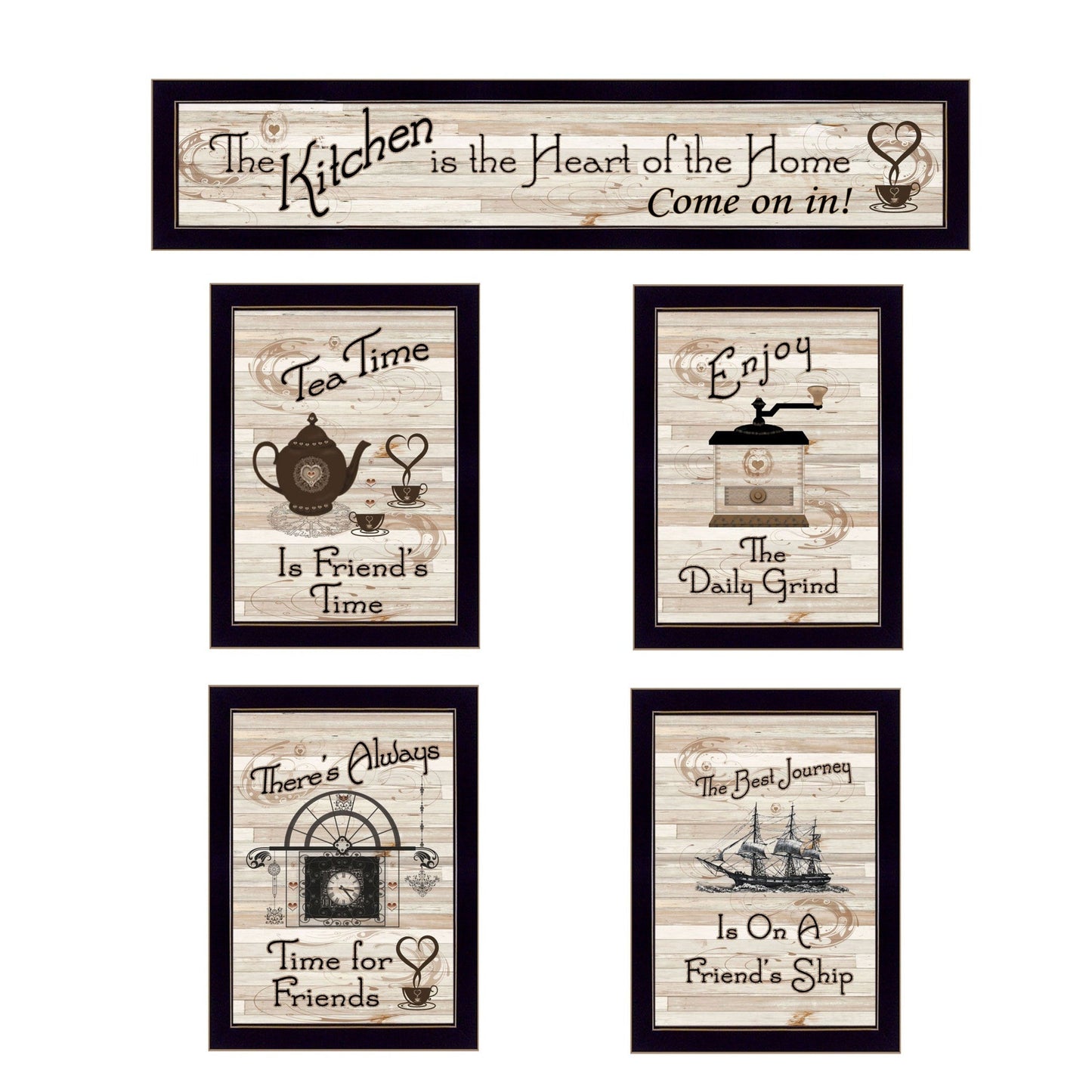 Set Of Five Kitchen Friendship Collection Ii 2 Black Framed Print Kitchen Wall Art