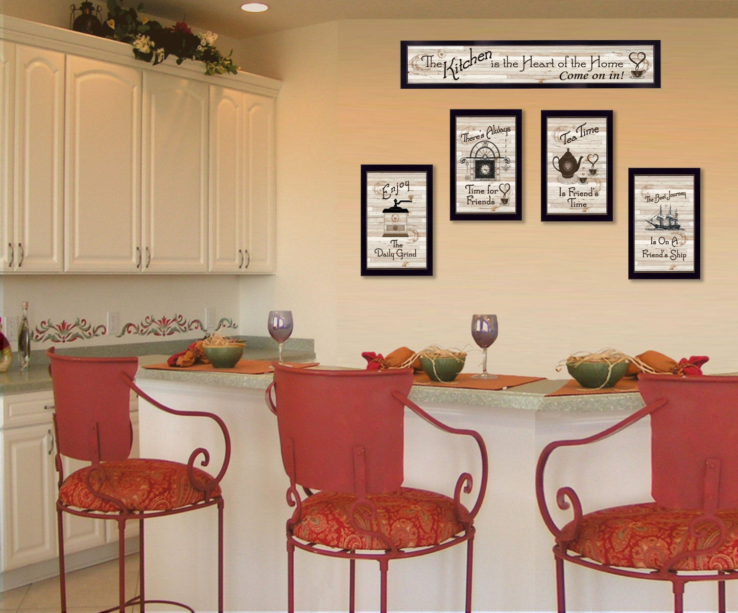 Set Of Five Kitchen Friendship Collection Ii 2 Black Framed Print Kitchen Wall Art
