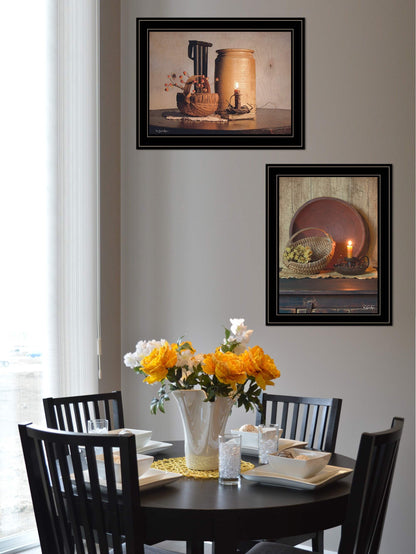 Set Of Two Red Bowl Or Bittersweet Basket 2 Black Framed Print Wall Art