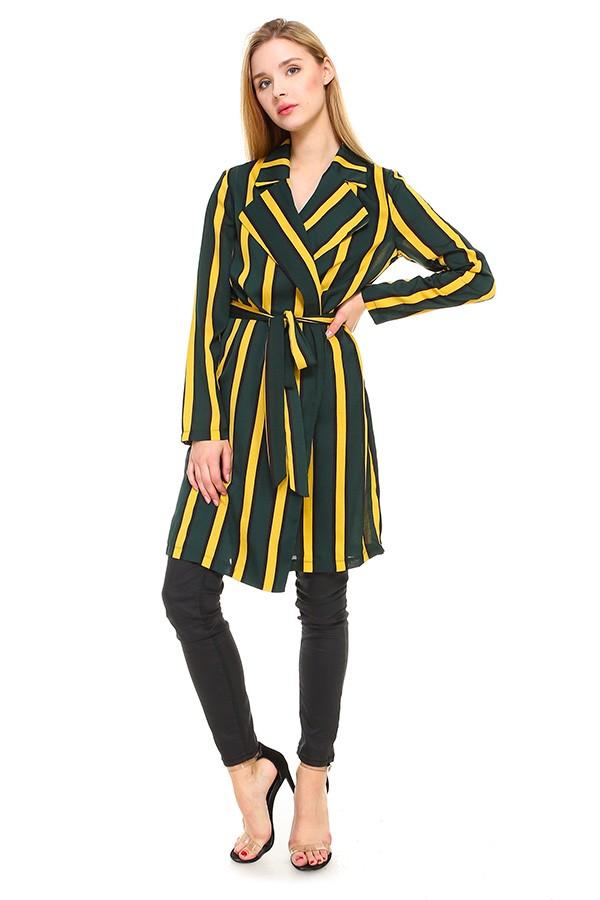 Striped Long Sleeve Belted Jacket | Apparel | Kitchen + Metal