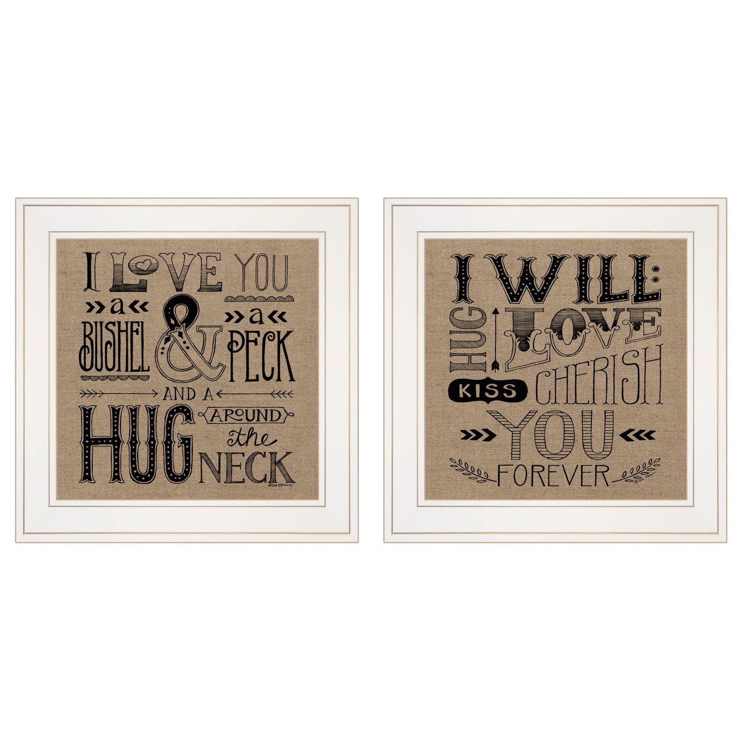 Set Of Two Hugs Or Forever 1 White Framed Print Wall Art