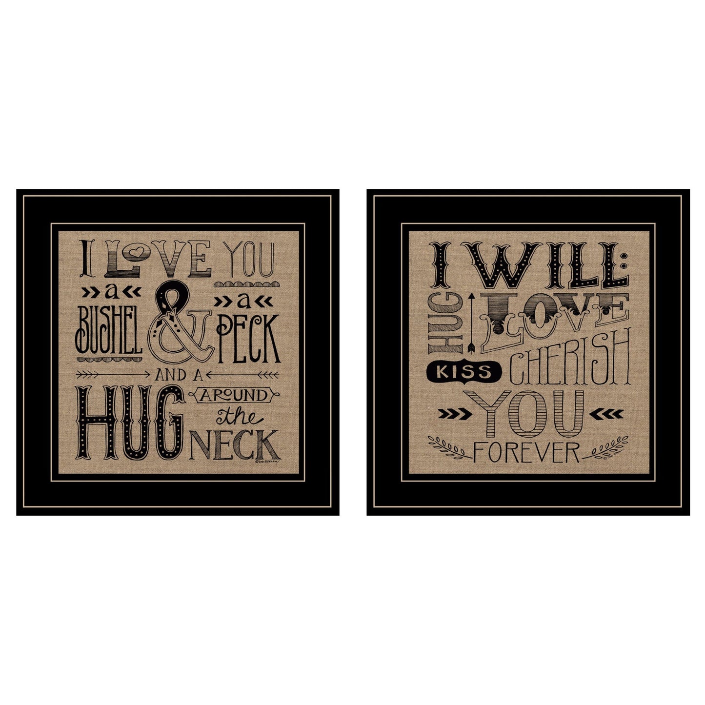 Set Of Two Hugs Or Forever 2 Black Framed Print Wall Art