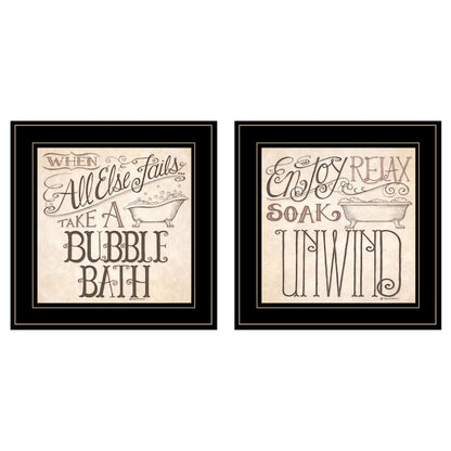 Set Of Two Soak And Unwind 3 Black Framed Print Bathroom Wall Art
