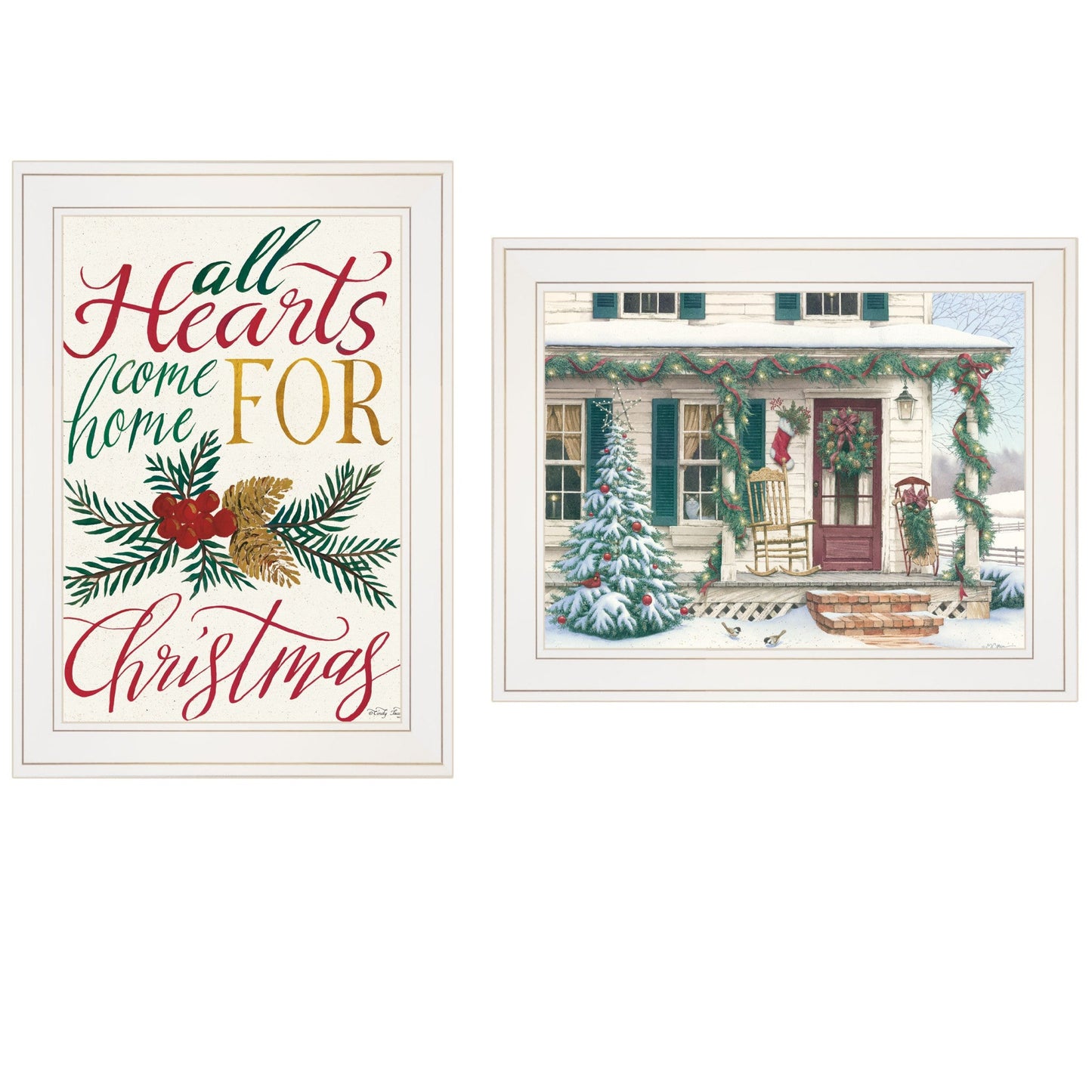 Set Of Two Come Home For Christmas 1 White Framed Print Wall Art