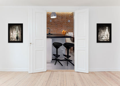 Set Of Two Moody Gray Glassware Still Life 3 Black Framed Print Kitchen Wall Art