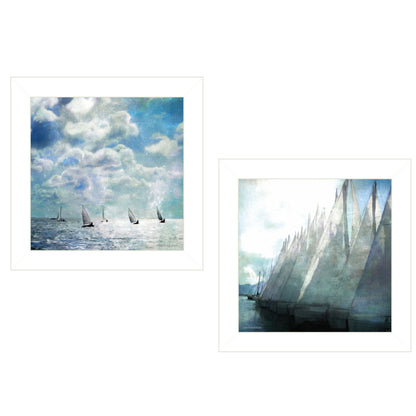 Set Of Two Sailboat Marina 1 White Framed Print Wall Art