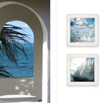 Set Of Two Sailboat Marina 2 White Framed Print Wall Art