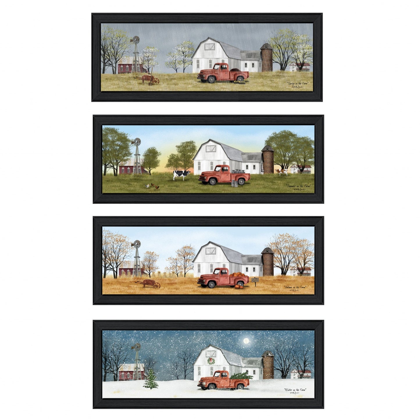 Set Of Four Billy Jacobs Four Seasons Collection VII 4-Piece 2 Black Framed Print Wall Art