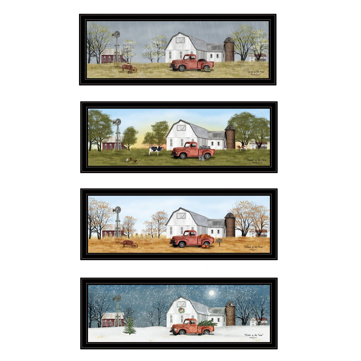 Set Of Four Billy Jacobs Four Seasons Collection VII 4-Piece 3 Black Framed Print Wall Art