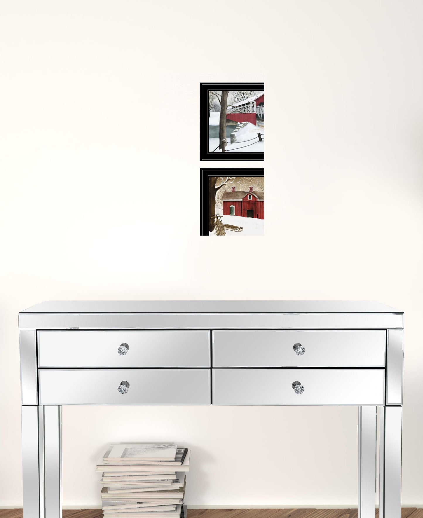 Set Of Two Winter Evening 2 Black Framed Print Wall Art