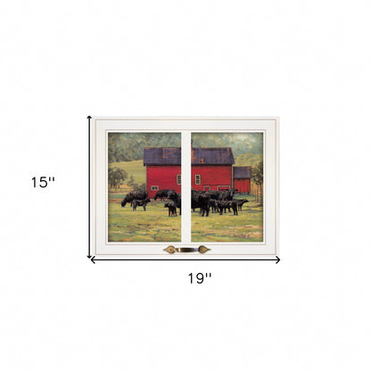 Herd of Black Angus By The Red Barn White Framed Print Wall Art