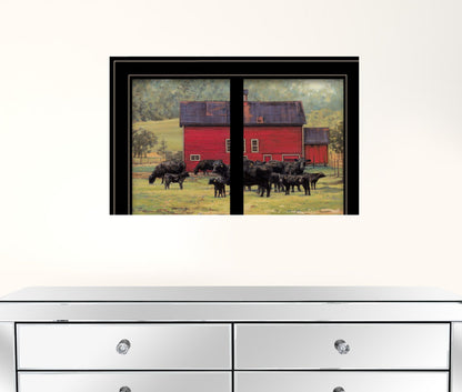 By The Red Barn Herd Of Angus 2 Black Framed Print Wall Art