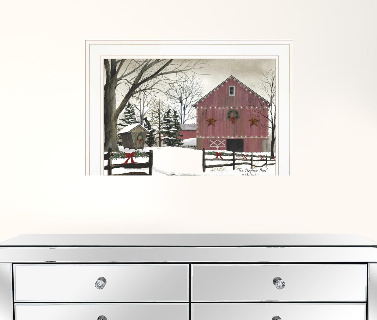 Christmas Barn 1 White Framed Print Wall Art