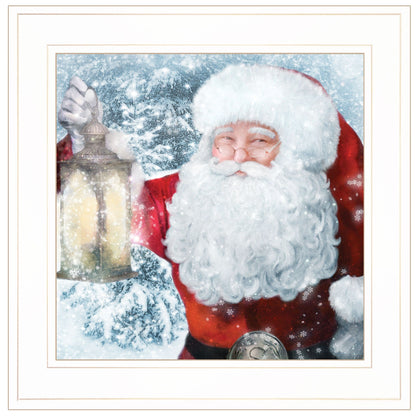 Santa With Lantern 1 White Framed Print Wall Art