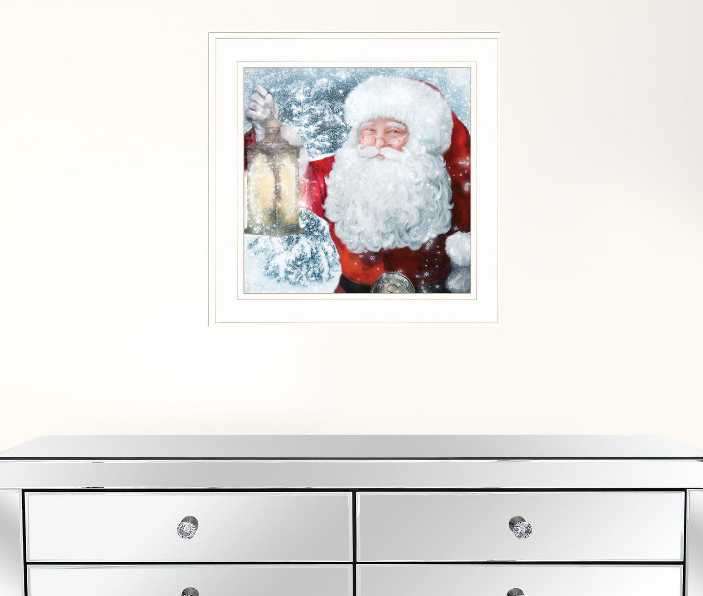 Santa With Lantern 1 White Framed Print Wall Art