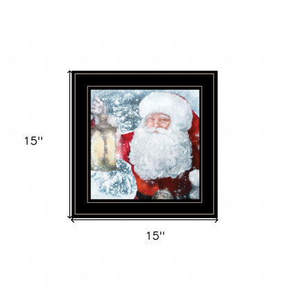 Santa With Lantern Black Framed Print Wall Art