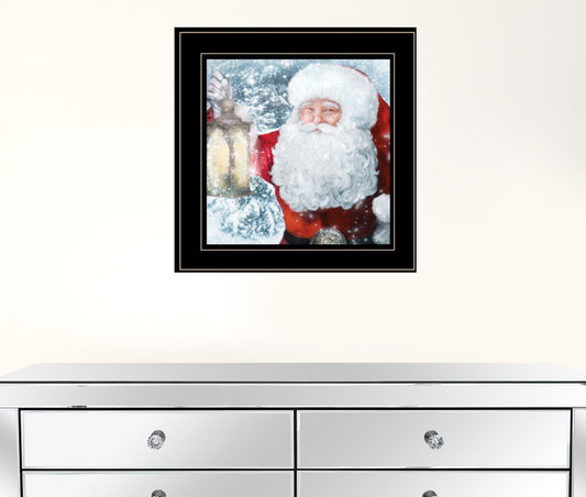 Santa With Lantern Black Framed Print Wall Art