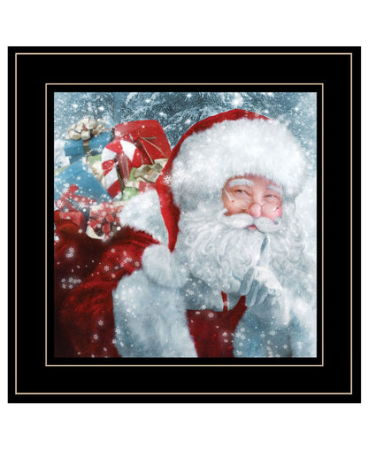 Santa With Presents 2 Black Framed Print Wall Art