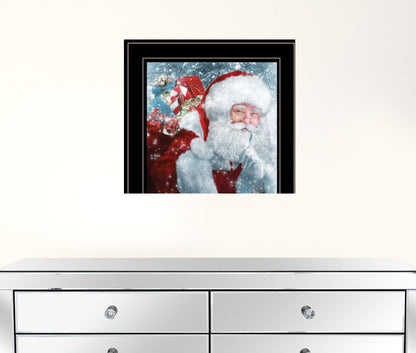 Santa With Presents 2 Black Framed Print Wall Art