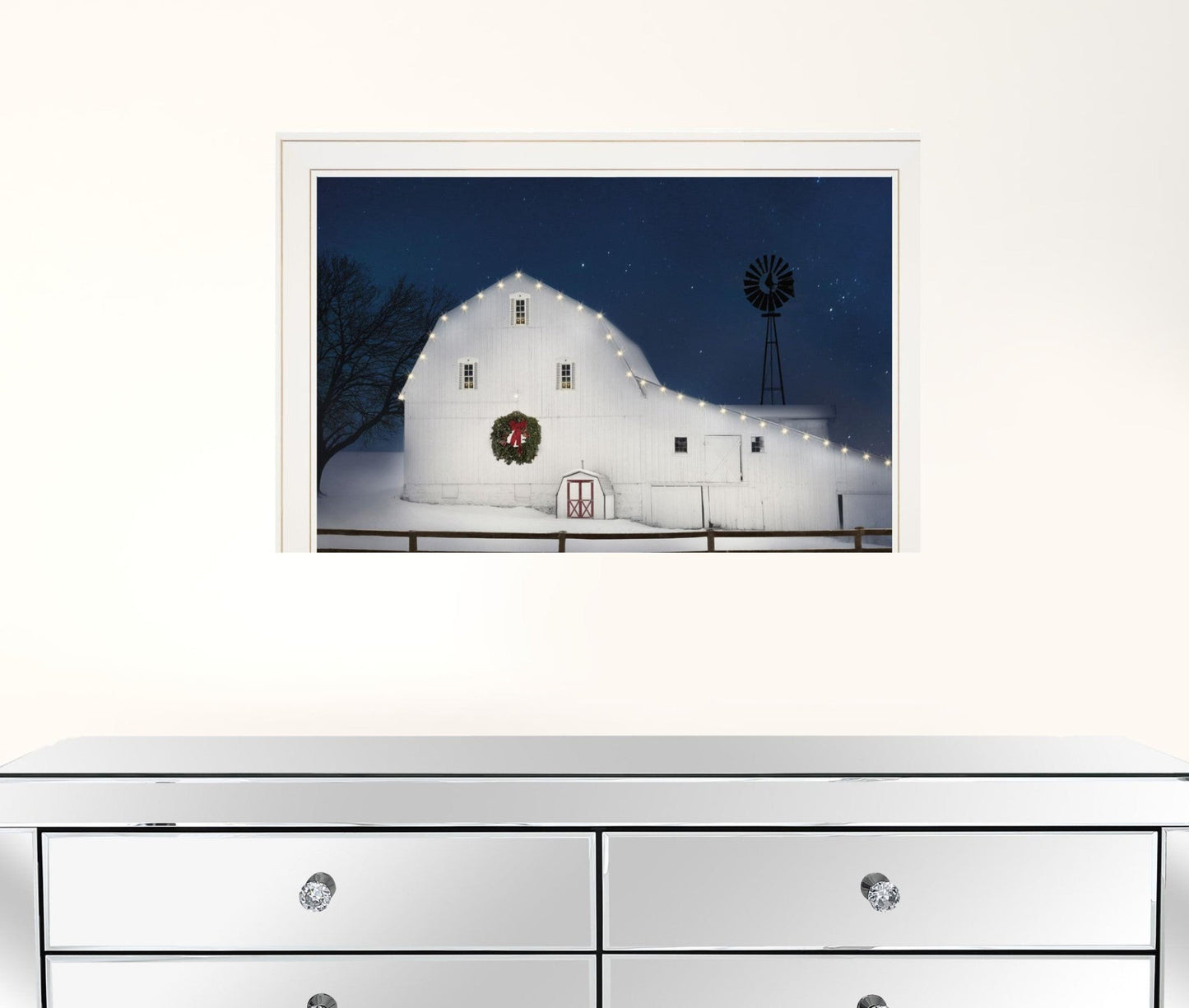 Christmas Starry Night 1 White Framed Print Wall Art