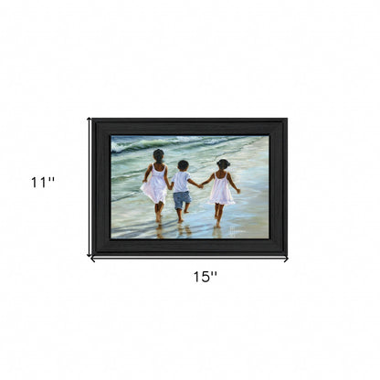 Running On The Beach 3 Black Framed Print Wall Art