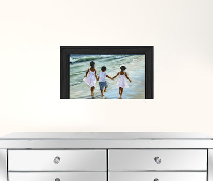 Running On The Beach 3 Black Framed Print Wall Art