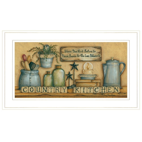 Decorative wall art with rustic kitchen elements and 'Country Kitchen' text.