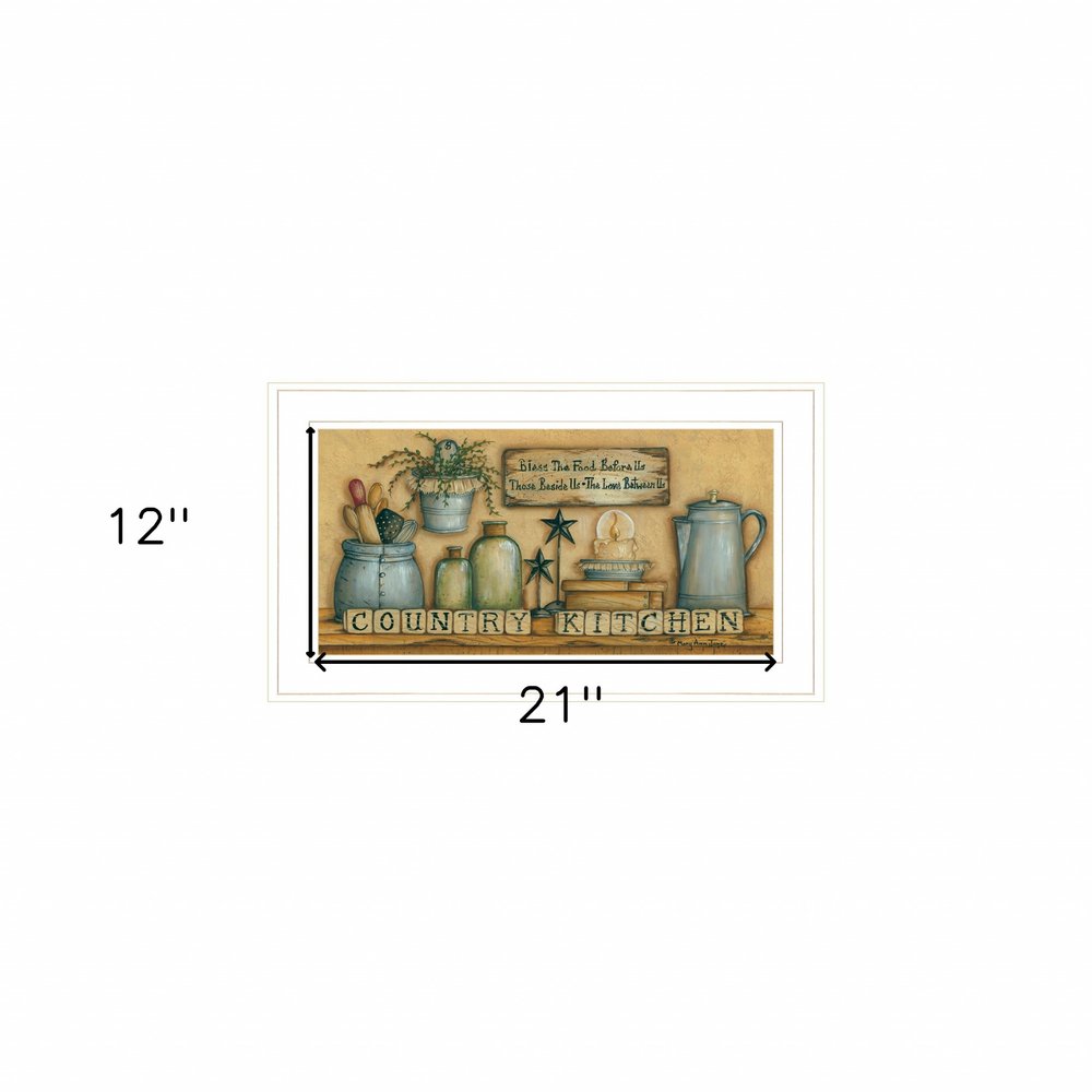 Decorative mat with 'Country Kitchen' text and rustic elements on a beige background.
