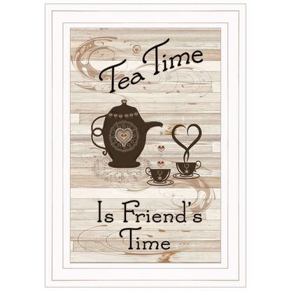 Tea Time Is Friends Time 1 White Framed Print Wall Art