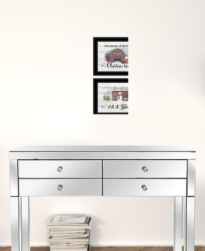 Set Of Two Farm Christmas 2 Black Framed Print Wall Art