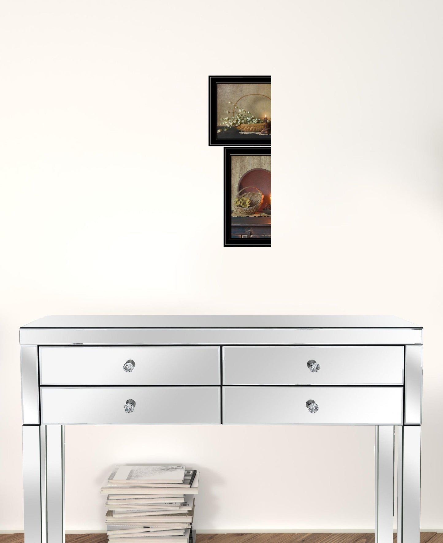 Set Of Two Candle Light and Flowers 2 Black Framed Print Wall Art